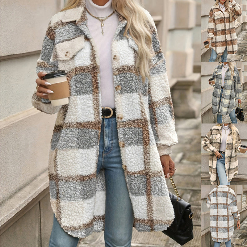Women’s Lapel Colorblock Plaid Padded Jacket – Mori Style Fit