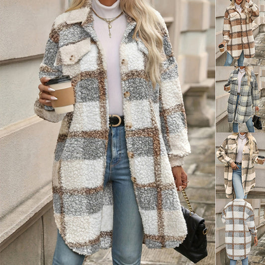 Veste matelassée à carreaux et à revers contrastants pour femme – Coupe style Mori