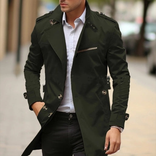 Men’s Plus Size Lapel Casual Jacket – Mid-Length Autumn Coat
