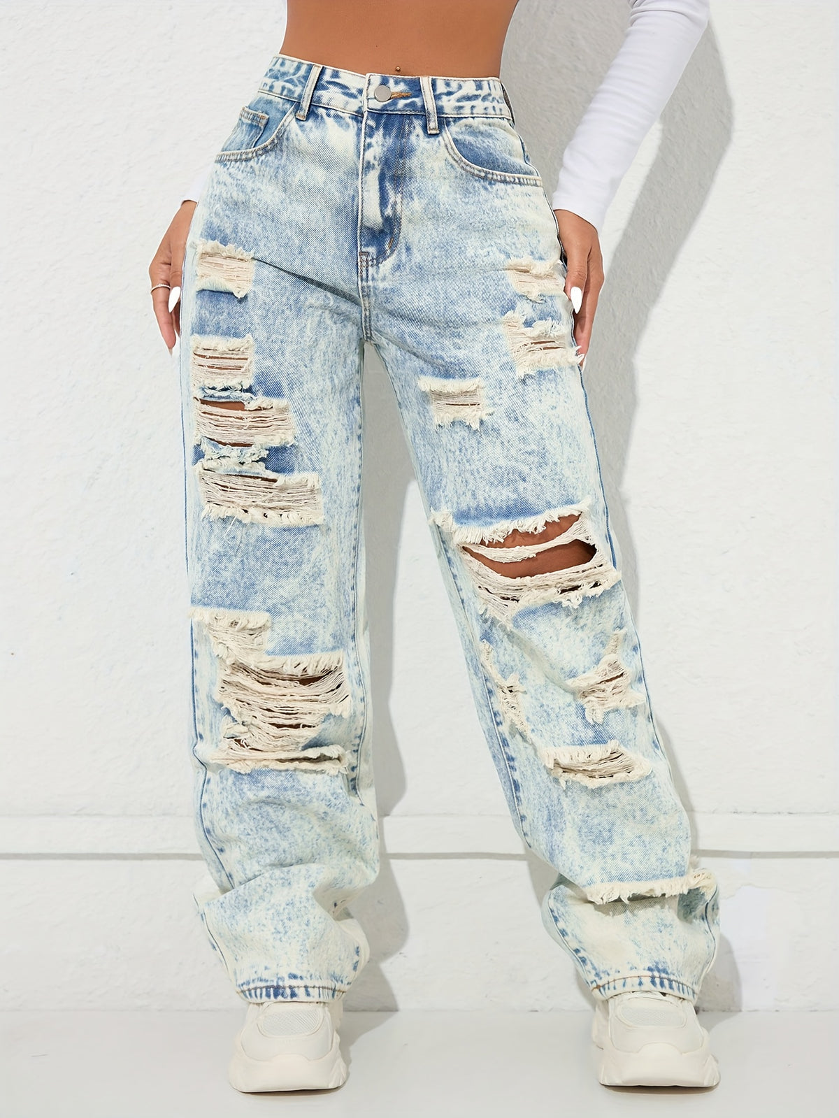 Jean Large Coupe Vintage Effet Délavé – Denim Urbain Bleu Lavé Classique