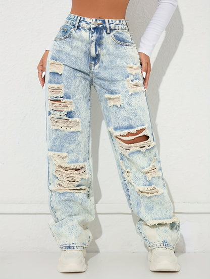 Jean Large Coupe Vintage Effet Délavé – Denim Urbain Bleu Lavé Classique