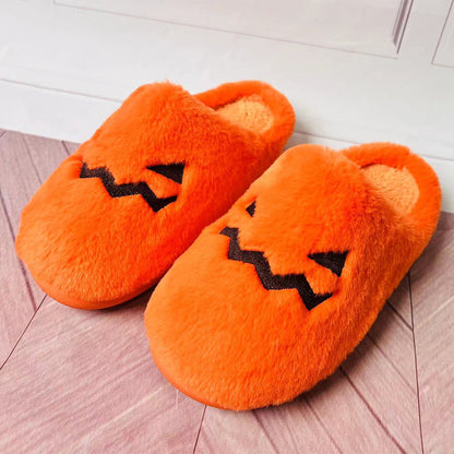 Pantuflas de calabaza de Halloween Loom & Soul – Pantuflas de invierno cálidas y afelpadas para mujer, zapatillas cómodas antideslizantes para el hogar (