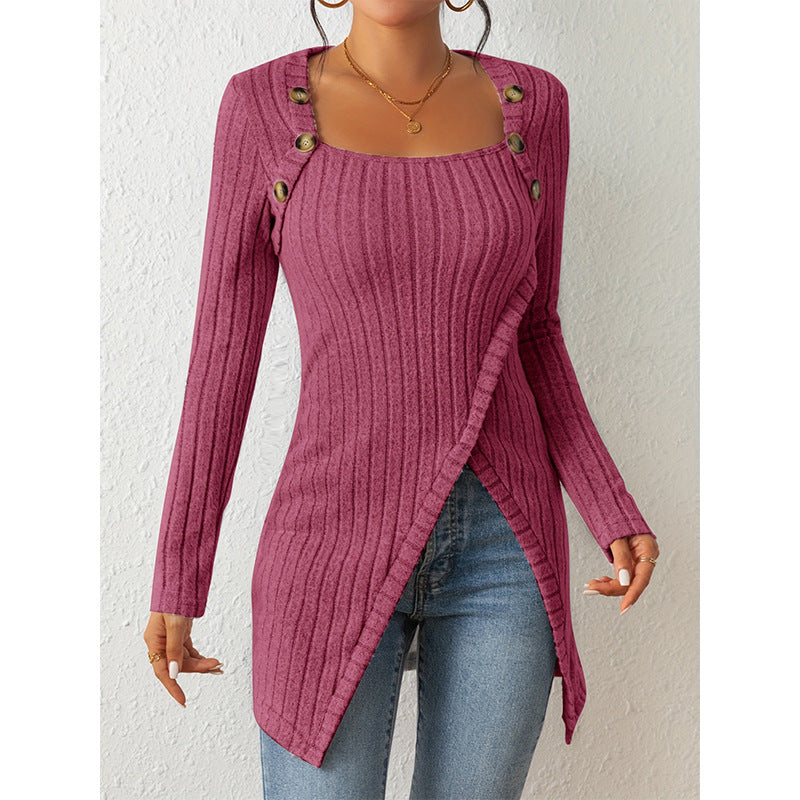 Pull fendu à col carré et épaules dénudées pour femme – Haut en maille élégant