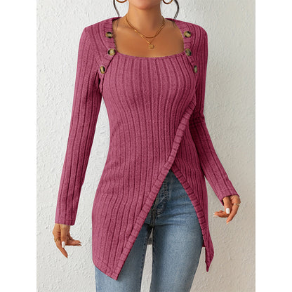 Pull fendu à col carré et épaules dénudées pour femme – Haut en maille élégant