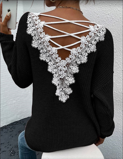 Pull sans manches col V dos nu Y2K pour femme – Tricot streetwear à bandes