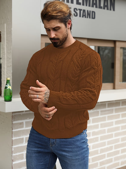 Suéter de punto a rayas para hombre – Suéter suave con cuello redondo y ribete acanalado