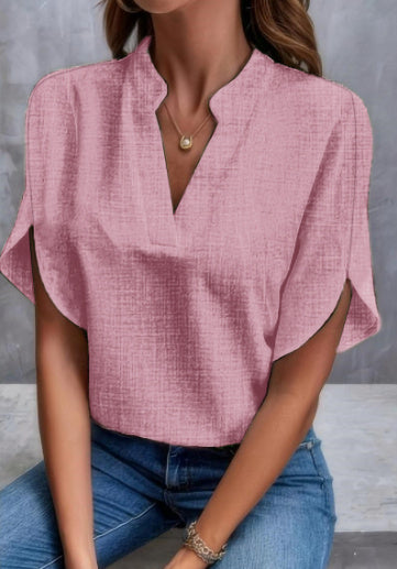 Loom & Soul™ V-Neck Chiffon Blouse – Women’s Elegant Short-Sleeve Summer Top