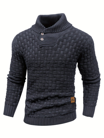 Pull en tricot gaufré pour homme – Grande élasticité avec col à revers