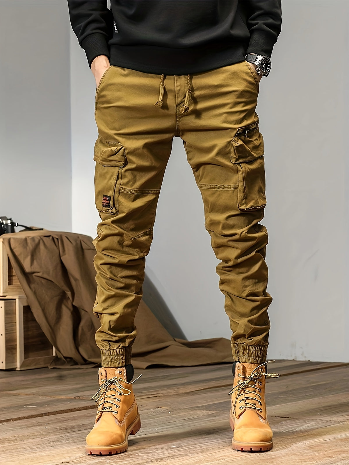 Men’s Multi-Pocket Work Pants – Outdoor Casual Cargo Trousers with Stretch