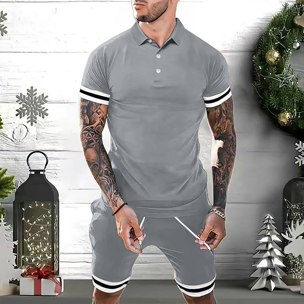 Ensemble 2 pièces d'été Polo et short pour homme – Tenue de sport décontractée