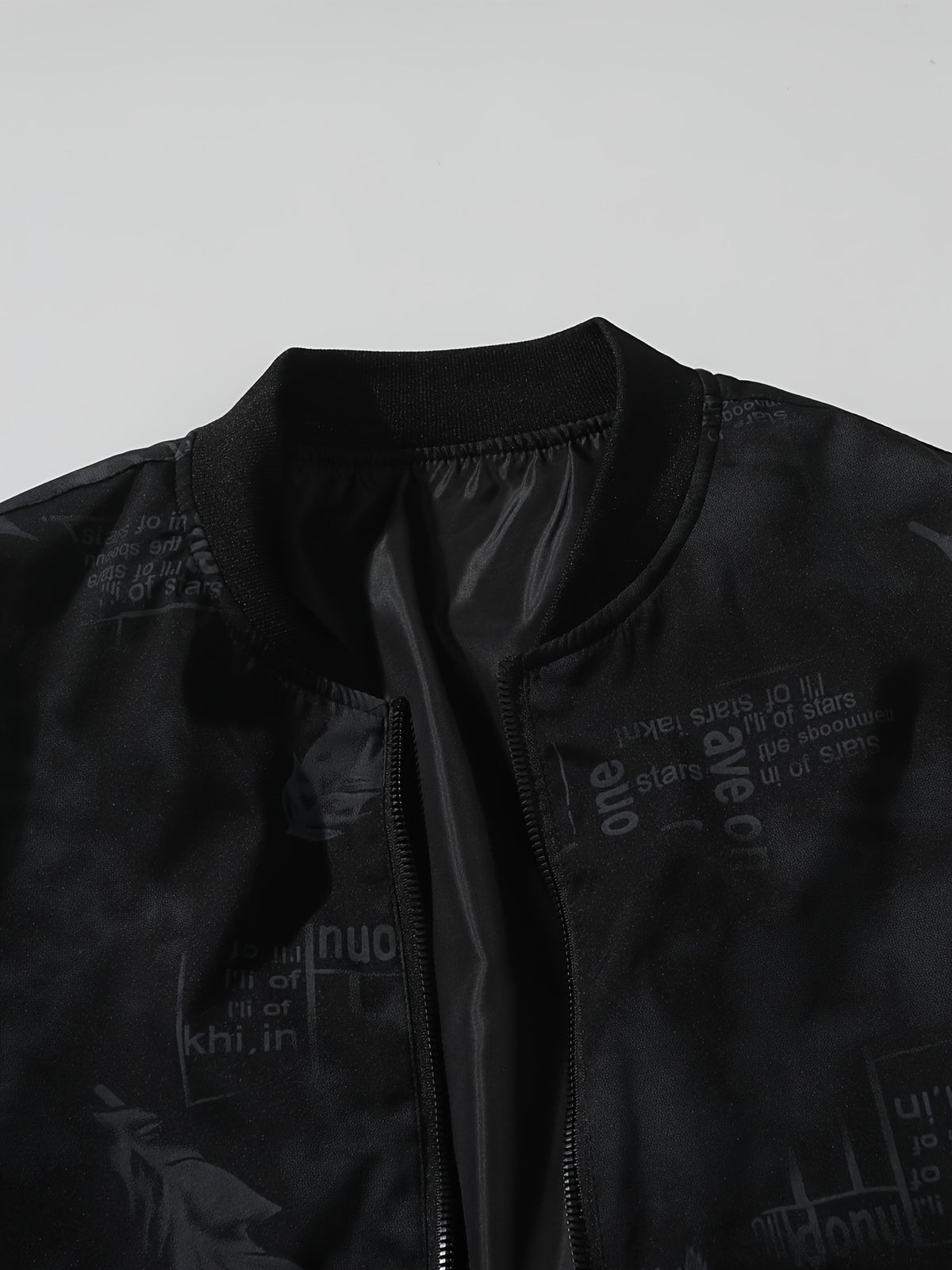 Men’s Feather Print Track Jacket – Zip-Up Baseball Collar Street Coat