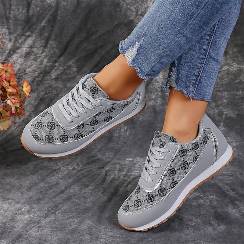 Baskets à lacets imprimé floral Loom & Soul pour femme – Chaussures de marche et de course légères en PU décontractées