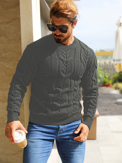 Suéter de punto a rayas para hombre – Suéter suave con cuello redondo y ribete acanalado