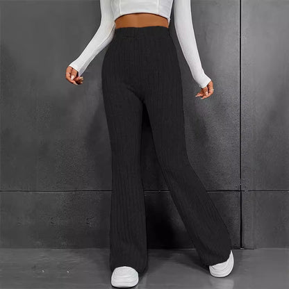 Loom & Soul Women’s Fashionable High Waist Trousers – Lightweight Polyester Wide-Leg Pants with Stitch Detail (Green, Gray, Khaki)