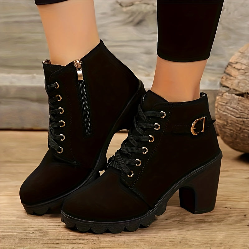 Women’s Thick Heel Ankle Boots – Zip Up Black Comfort Fit