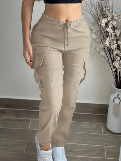Women’s Black Cargo Pants – Elastic Drawstring Workwear Trousers
