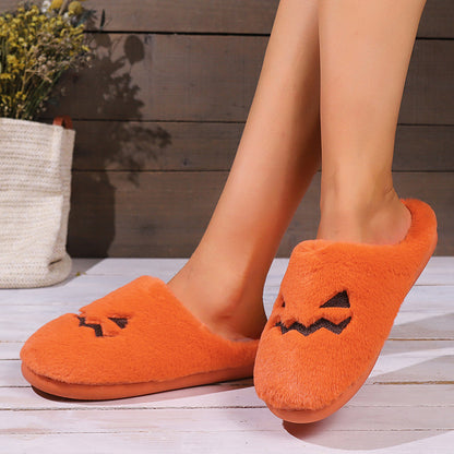 Pantuflas de calabaza de Halloween Loom & Soul – Pantuflas de invierno cálidas y afelpadas para mujer, zapatillas cómodas antideslizantes para el hogar (