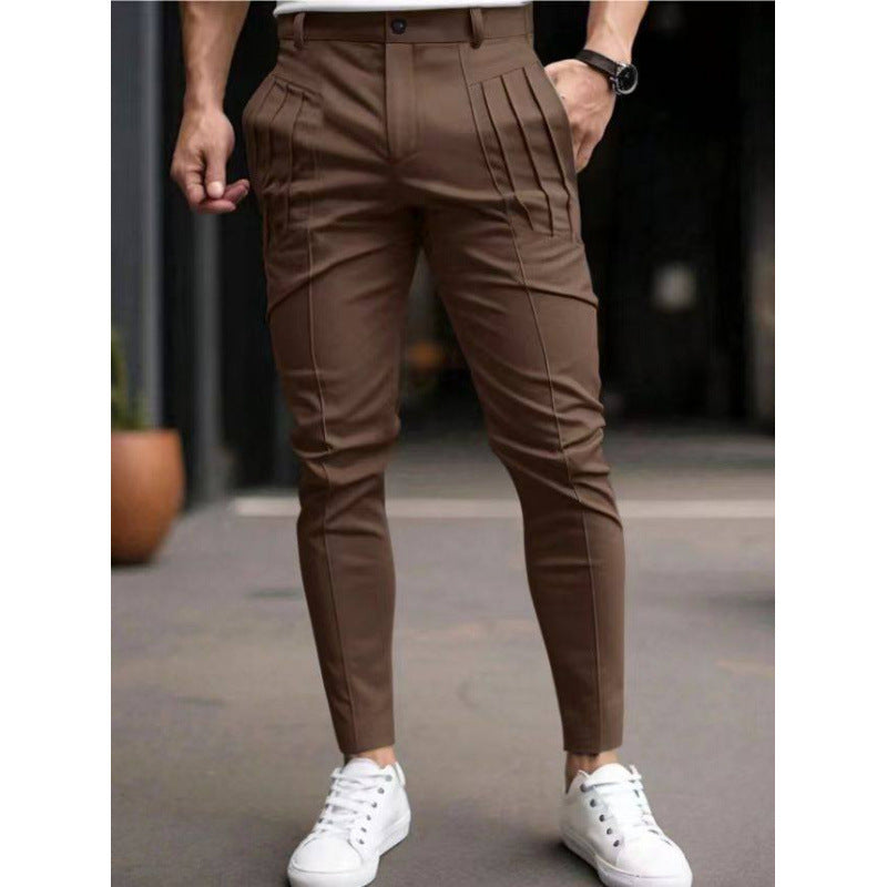 Men’s Slim Fit Cropped Dress Pants – Fleece Lined Casual Elastic Waist