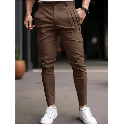 Men’s Slim Fit Cropped Dress Pants – Fleece Lined Casual Elastic Waist
