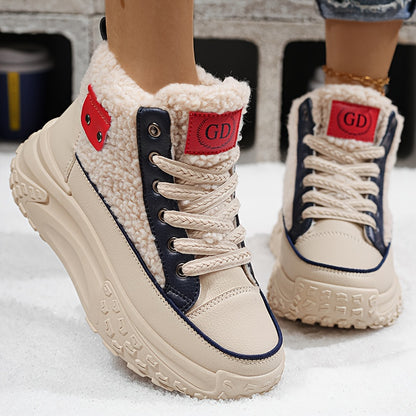 Women’s Plush Lined Snow Boots – Non-Slip Winter Shoes with PVC Sole