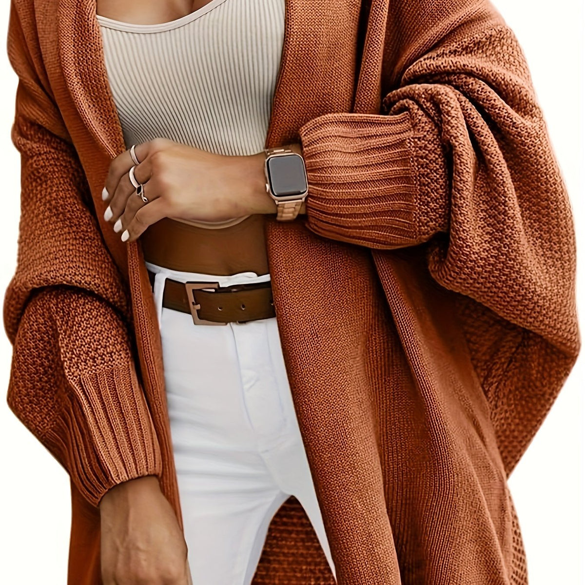 Cardigan Tricot Femme Oversize – Manches Chauve-souris Ouvertes