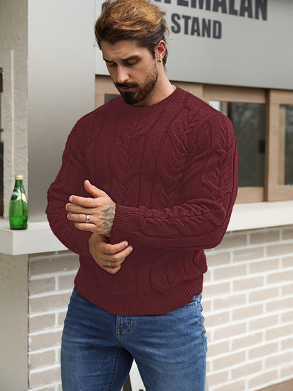 Suéter de punto a rayas para hombre – Suéter suave con cuello redondo y ribete acanalado