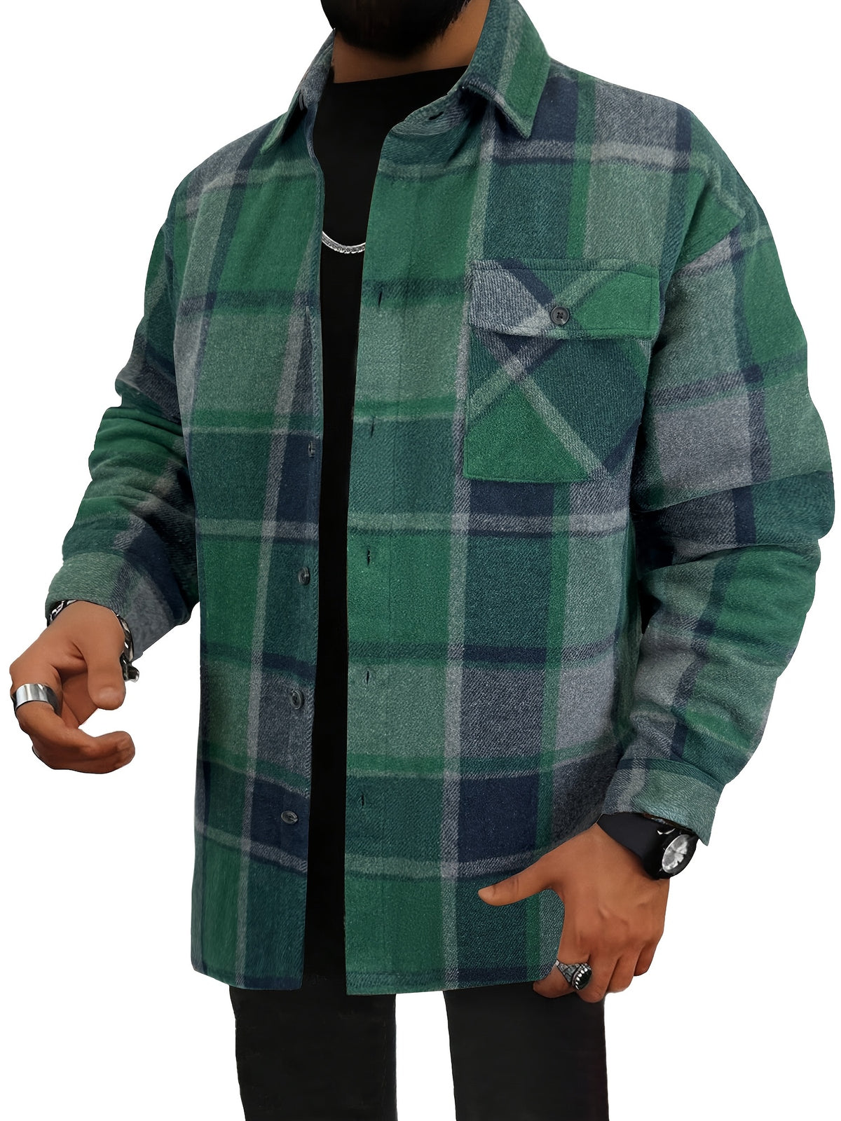 Chemisier-veste molletonné à carreaux pour homme – Surchemise boutonnée à carreaux douillette