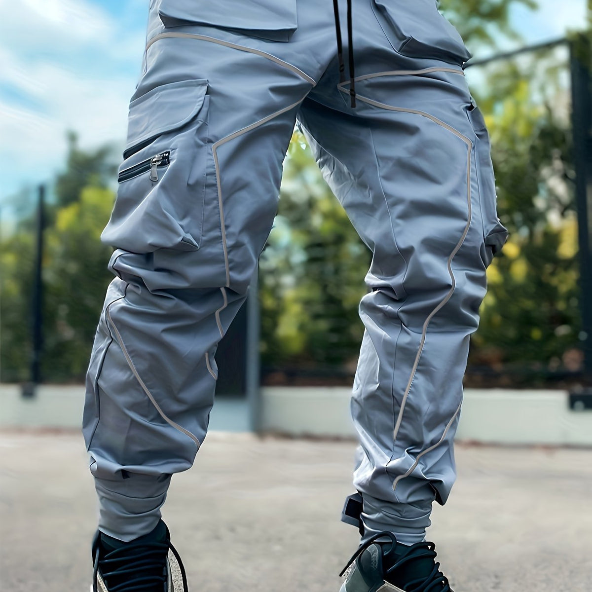 Pantalones cargo reflectantes para hombre – Pantalones deportivos holgados multibolsillos