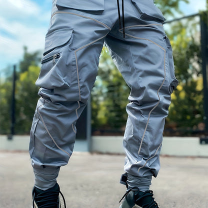 Pantalones cargo reflectantes para hombre – Pantalones deportivos holgados multibolsillos