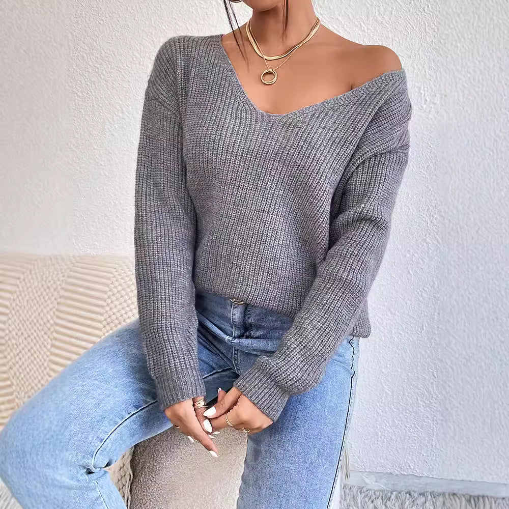 Pull sans manches col V dos nu Y2K pour femme – Tricot streetwear à bandes