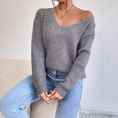 Pull sans manches col V dos nu Y2K pour femme – Tricot streetwear à bandes