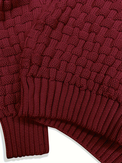 Pull en tricot gaufré pour homme – Grande élasticité avec col à revers