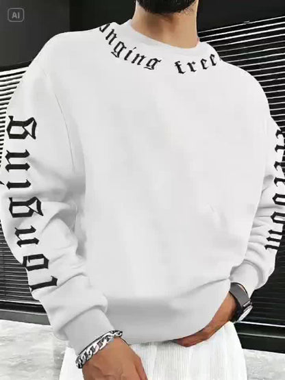 Sweat-shirt imprimé col rond pour homme – Pull tendance décontracté streetwear