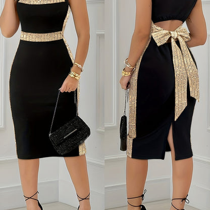 Robe Midi Moulante à Paillettes – Élégante Robe de Soirée et de Cérémonie Noire