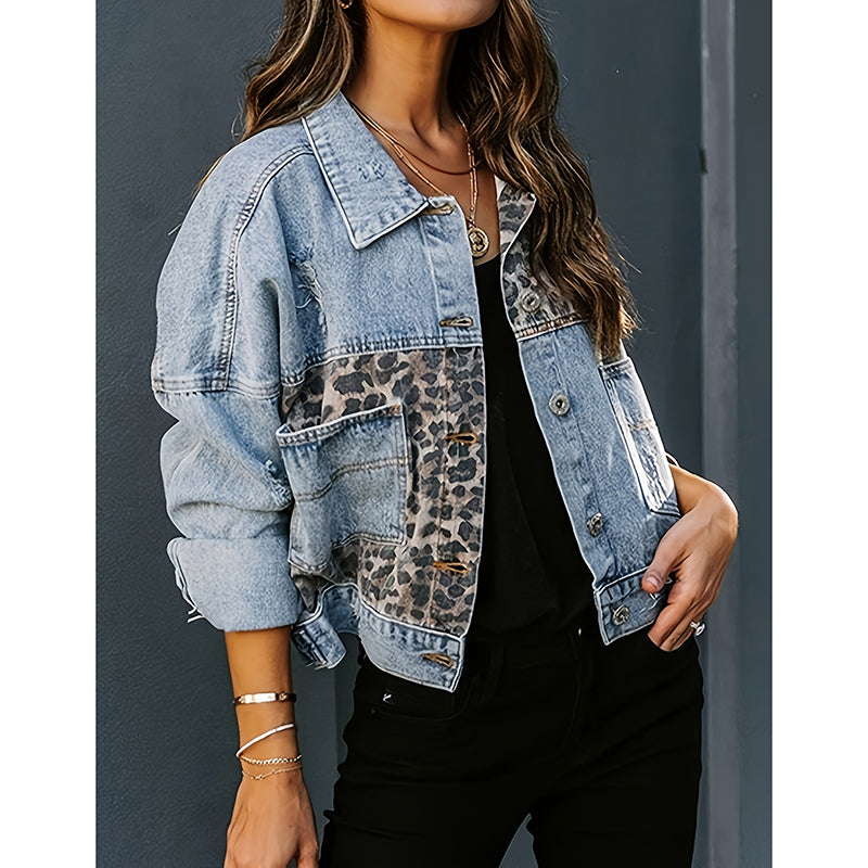 Women’s Cropped Distressed Denim Jacket – Streetwear Button Front