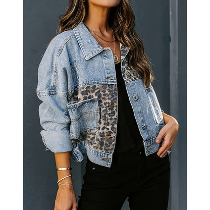 Women’s Cropped Distressed Denim Jacket – Streetwear Button Front