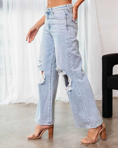 Loom & Soul™ Jean Slim Effet Délavé – Jean Taille Haute Extensible pour Femme