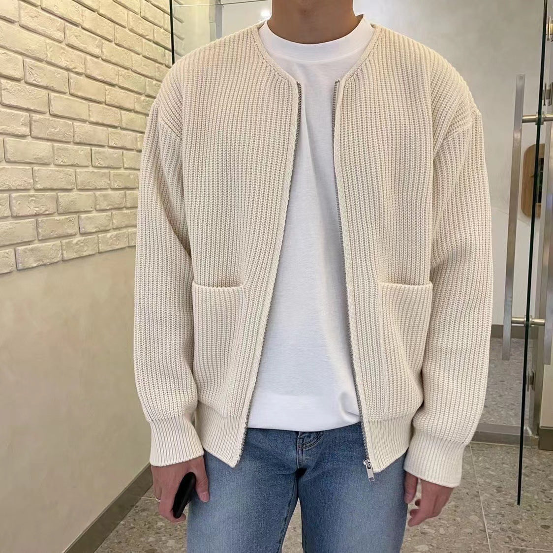 Cardigan Tricoté Zippé Homme Loom & Soul™ – Col cheminée doux avec poches pour un confort toutes saisons