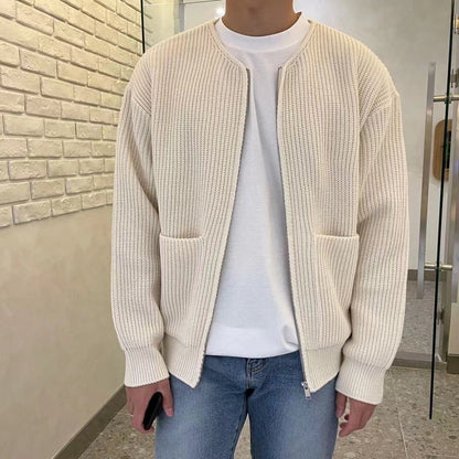 Cardigan Tricoté Zippé Homme Loom & Soul™ – Col cheminée doux avec poches pour un confort toutes saisons