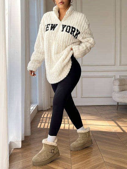 Manteau-pull élégant à fermeture éclair – Vêtement d'extérieur automne/hiver à col montant pour femme