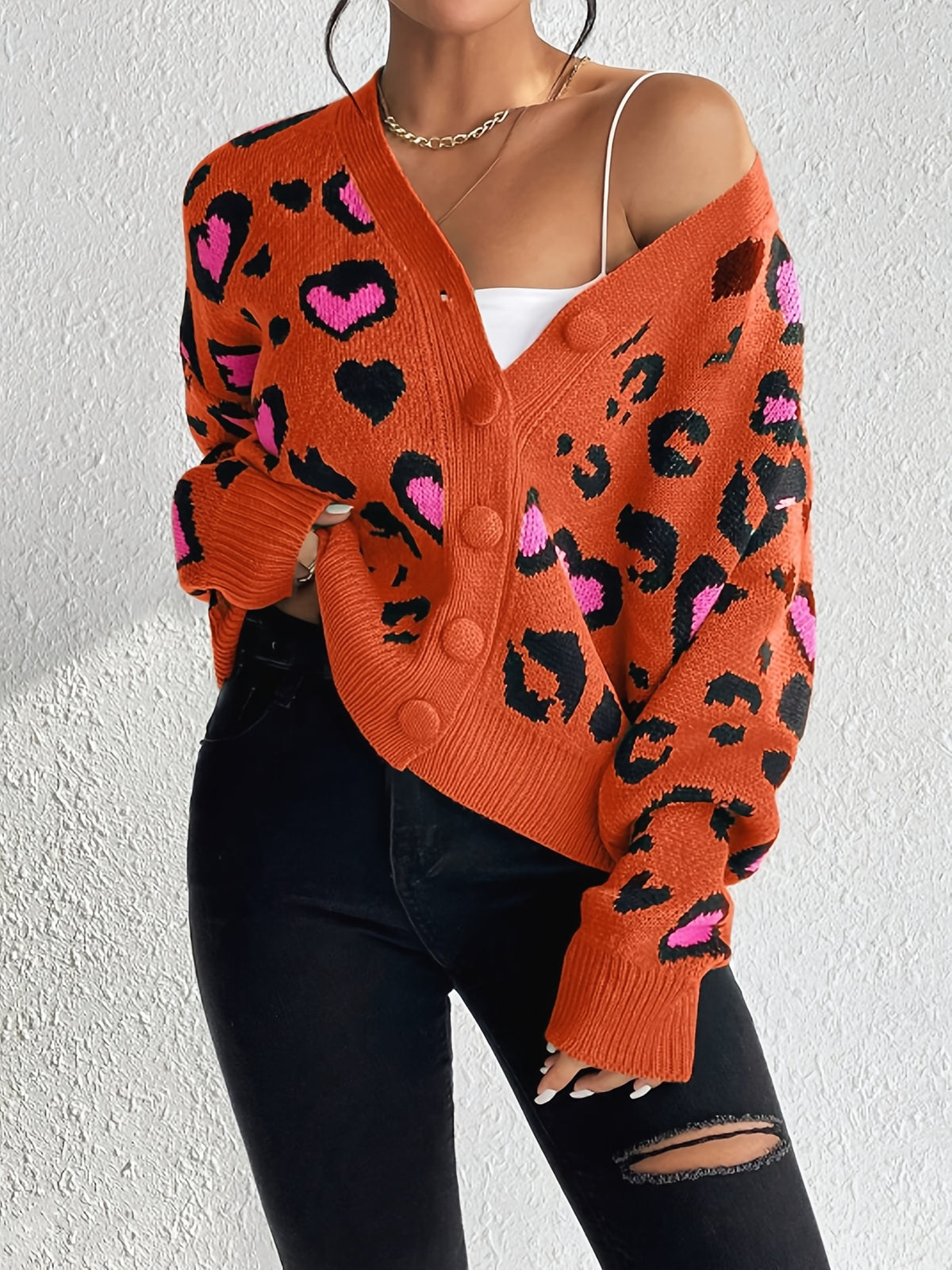 Pull jacquard léopard – Tricot décontracté élégant pour femme Printemps/Automne