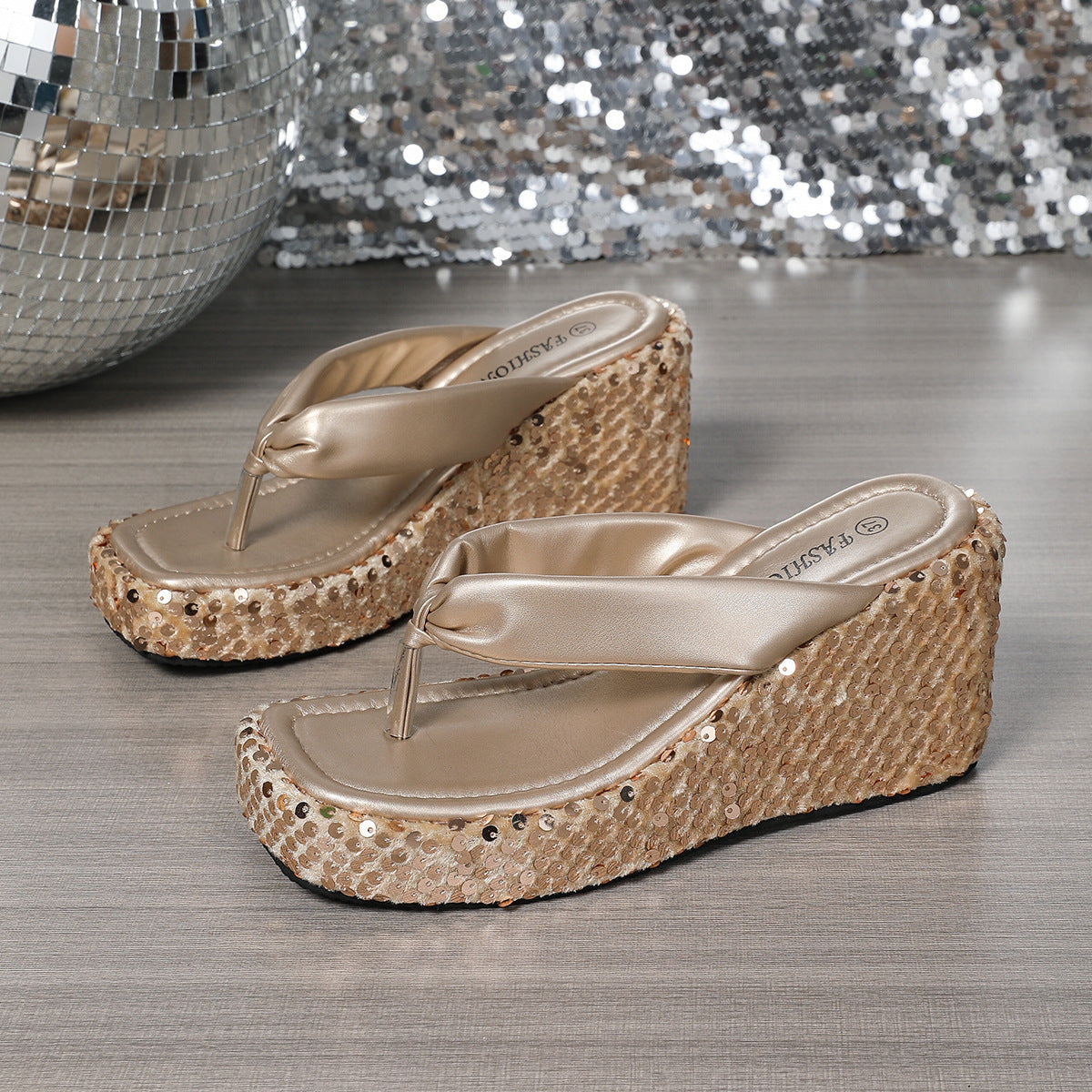 Sandales Compensées à Paillettes Loom & Soul™ – Tongs d'été à Plateforme et Talons Hauts pour Femmes