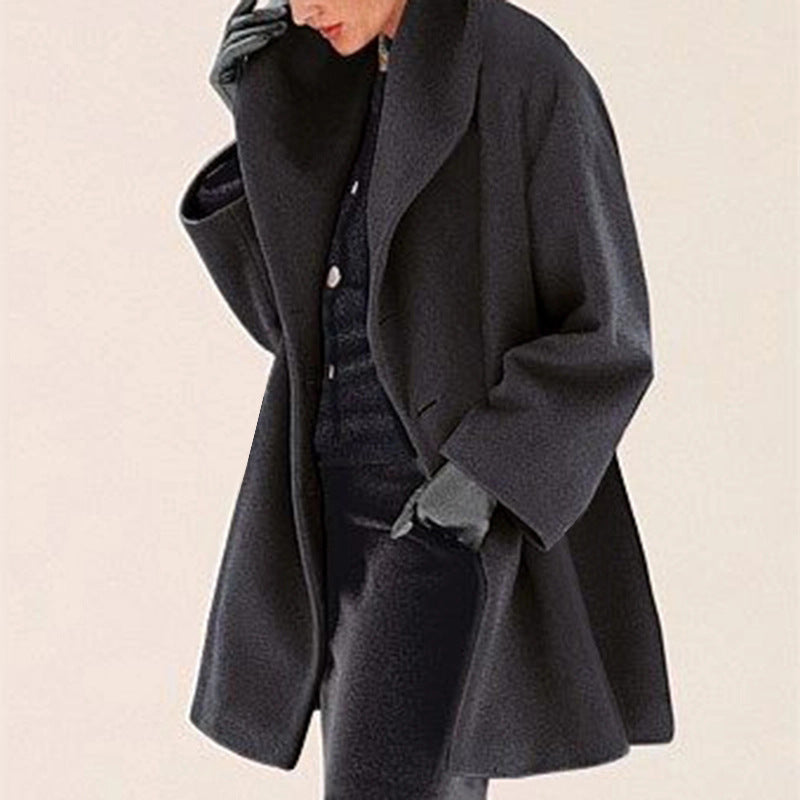 Women’s Loose Woolen Sweater Coat – Casual Round Neck Winter Jacket