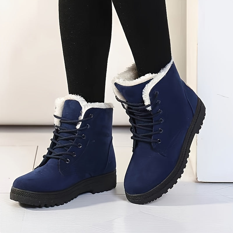 Bottes chaudes montantes pour femme – Chaussures d'hiver légères à lacets et plateforme