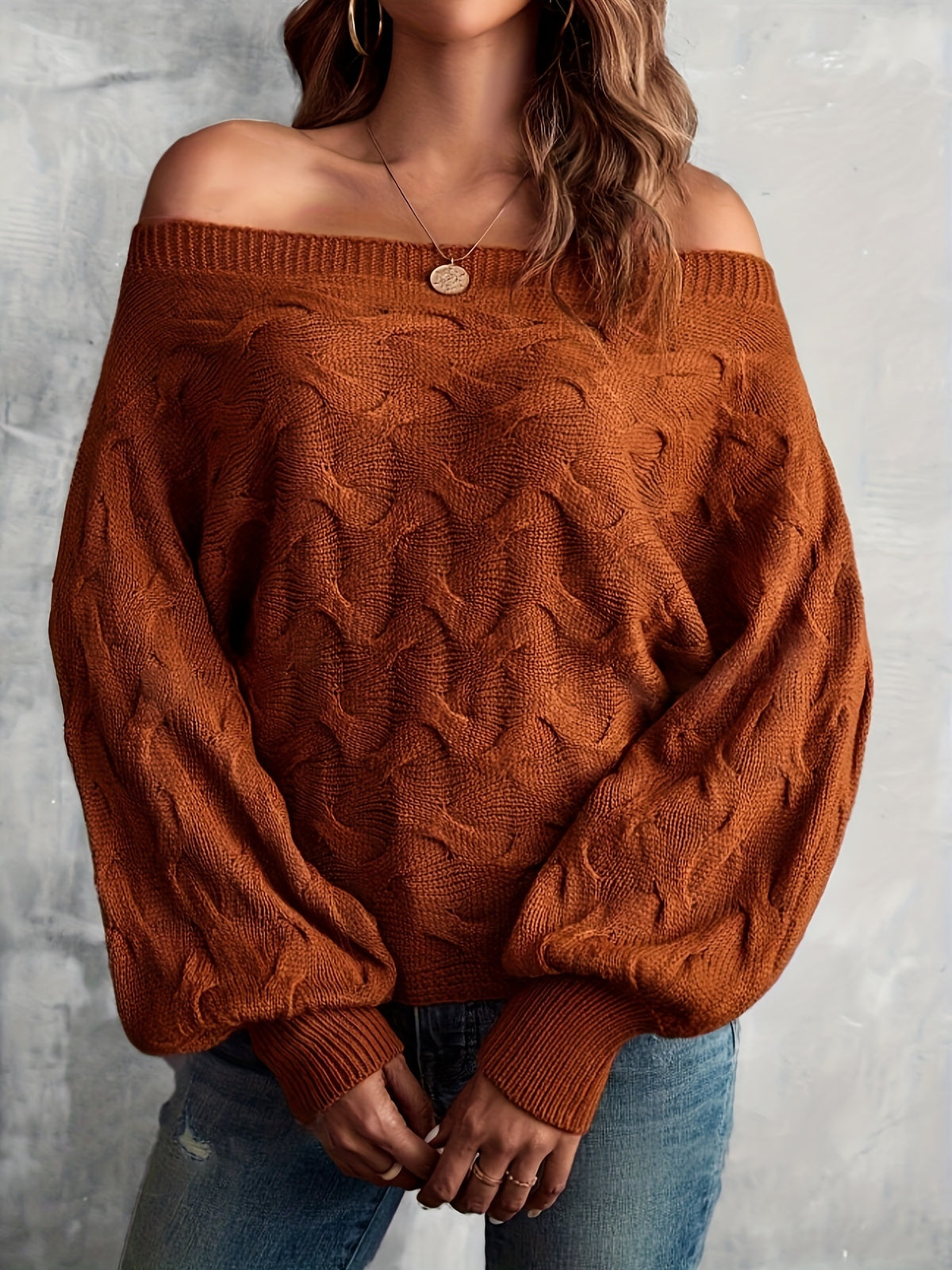 Chandail chauve-souris à épaules dénudées pour femme – Tricot ample toutes saisons