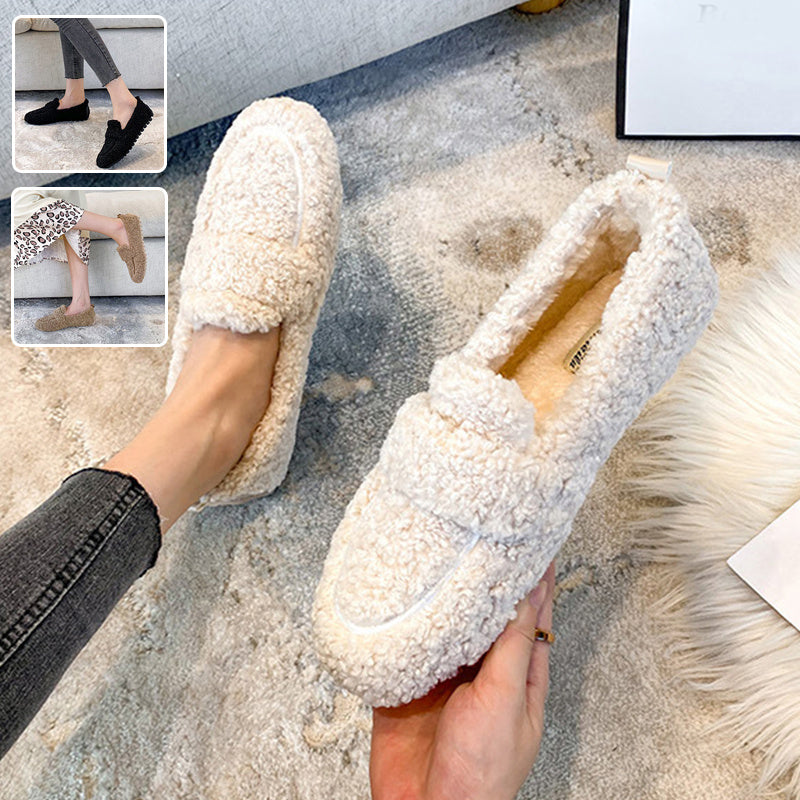 Loom & Soul Women’s Winter Plush Flats – Warm Lamb Wool Slip-On Loafers with Soft Lining and Flat Heel