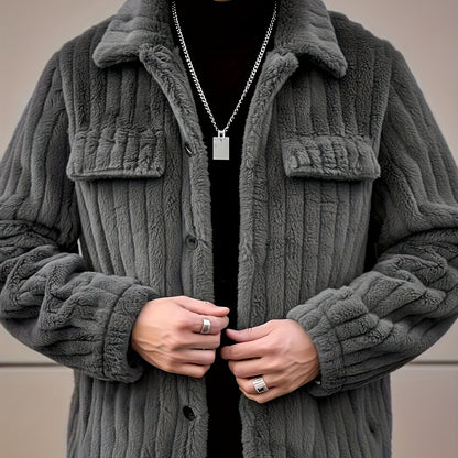 Men’s Flannel Button Jacket – Winter Casual Lapel Coat