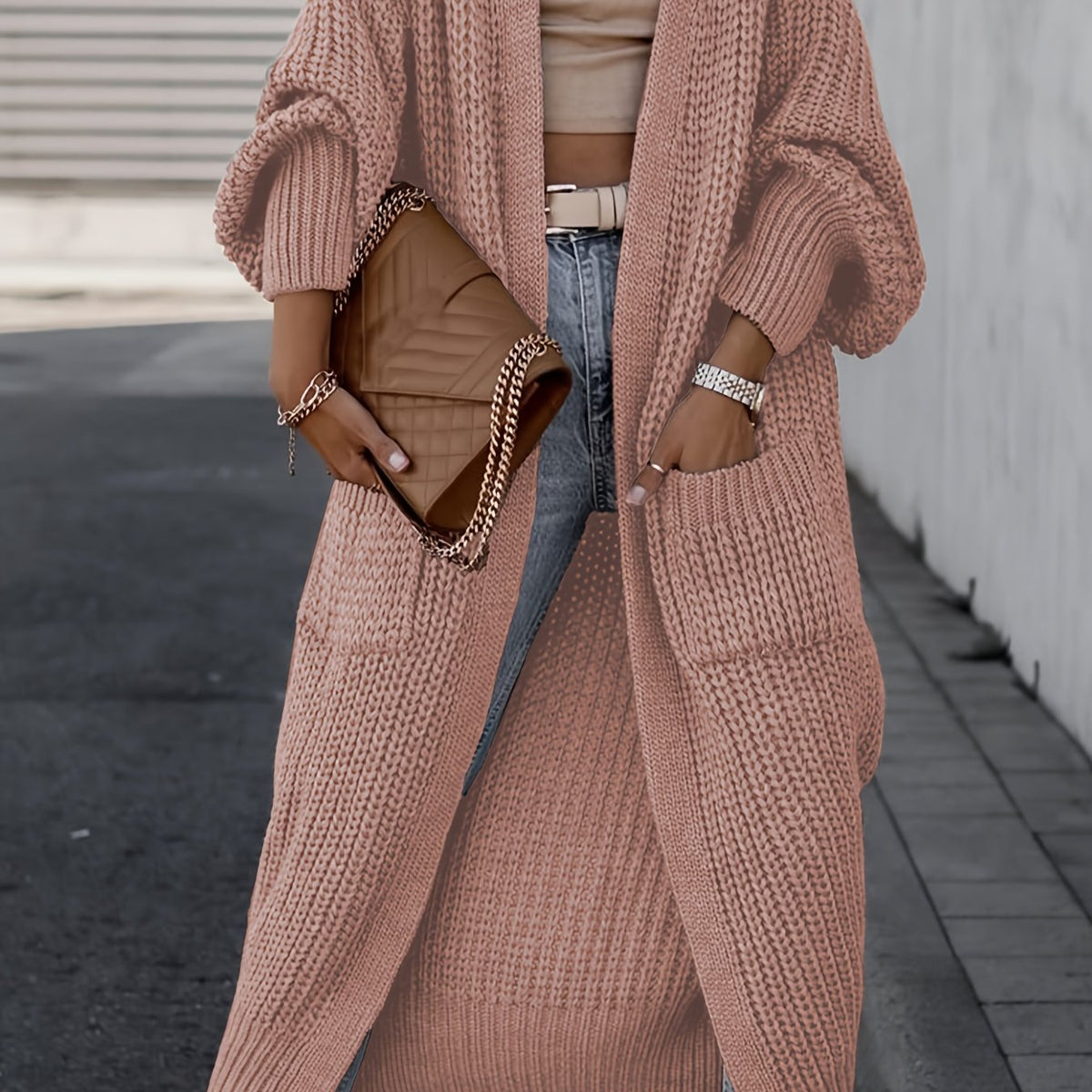Elegant Deep V-Neck Ribbed Cardigan – Women’s Fall/Winter Knit Sweater