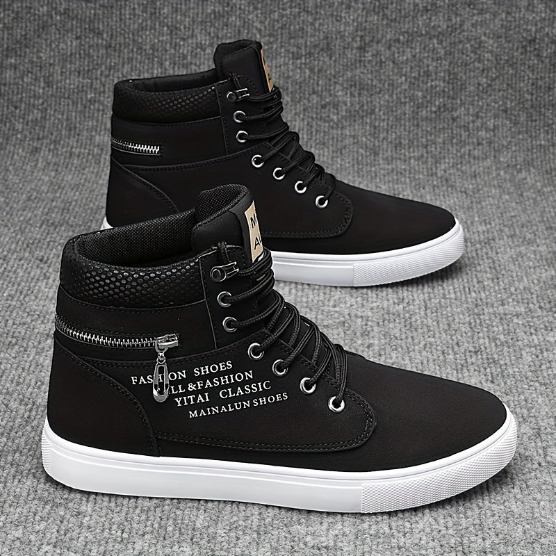 Men’s Mid-Top Casual Sneakers – Non-Slip PU Streetwear Shoes