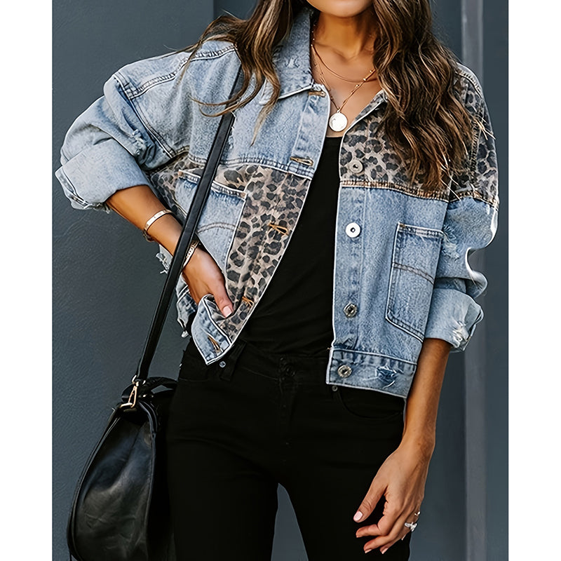 Women’s Cropped Distressed Denim Jacket – Streetwear Button Front